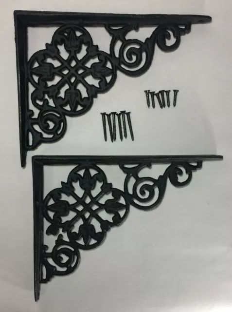 1 Pair of Cast Iron Shelf Brackets New Pennsylvania Dutch Motif 7 7/8" Long #617