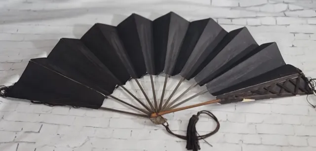 Victorian Antique 19th. C. Lady's Black Mourning Hand Fan  Wood Tines