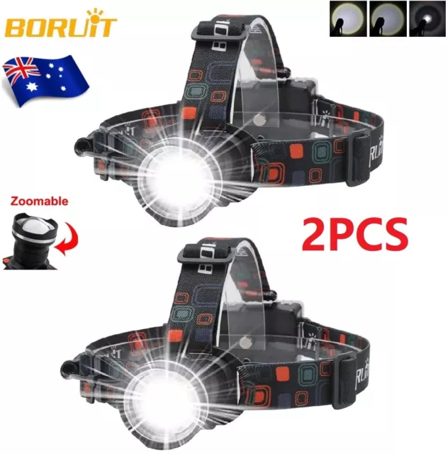 2x 990000LM LED Headlamp Head Light Torch Waterproof Flashlight Lamp Zoom Glare