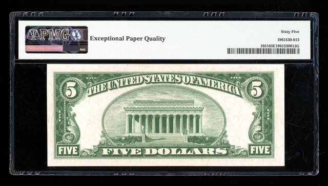 DBR 1934-A $5 Silver Gem Fr. 1651 JA Block PMG 65 EPQ Serial J14709269A 2
