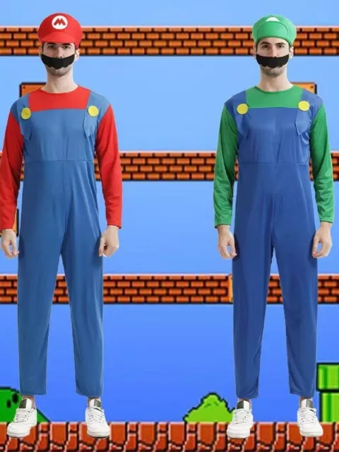 Quality Super Mario Luigi Brothers Game Costume Shirt+ Dungaree hat Moustache