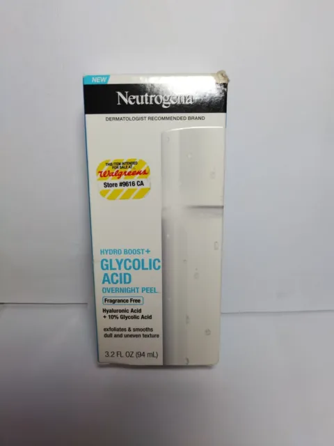 Neutrogena Hydro Boost+Glycolic Acid Frag Free Overnight Peel 3.2 fl oz Dmgd Box