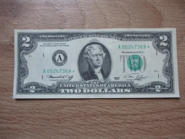 Star Note 1976 $2 Two Dollar Bill Low Serial Number Federal Reserve Note Boston