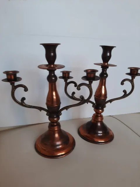 Coppia Antichi Candelabri In Rame