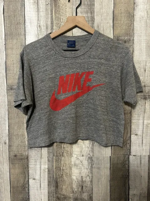 Vintage 1980’s Nike Half Shirt Crop Top Super Soft Grey Men’s Medium VTG USA 80s