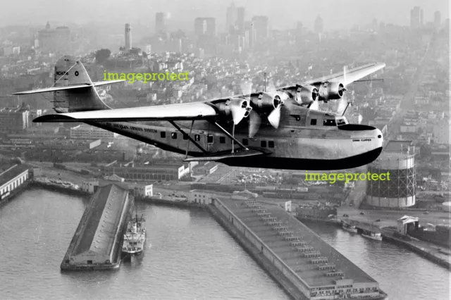 PAN AMERICAN China Clipper Flying boat over San Francisco  July 1936  6 x 4 inch