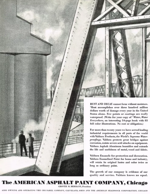 1930s BIG Original Vintage American Asphalt Paint Industrial Bridge Art Print Ad