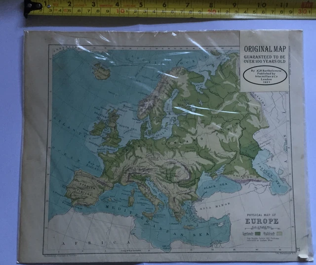PHYSICAL MAP of EUROPE, 1981, By JGB Bartholomew, Macmillan & Co ...