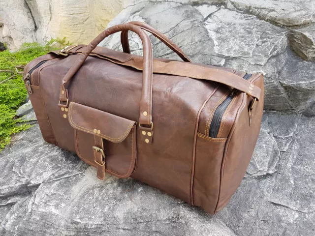New Men Genuine Leather Vintage duffle weekend lightweight luggage travel bag