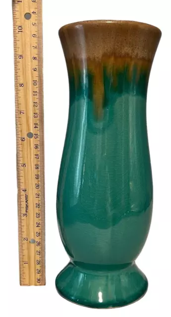 Vintage Mid Century Studio Pottery Vase Drip Glaze Retro Turquoise Vessel 10" 2