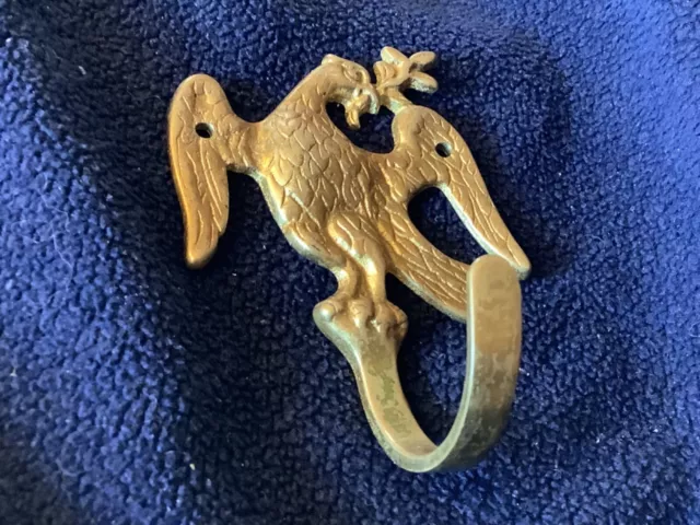 Vintage Brass American Eagle Hook Coat Hanger 3 1/2” T x 2 1/2”W  #R4580