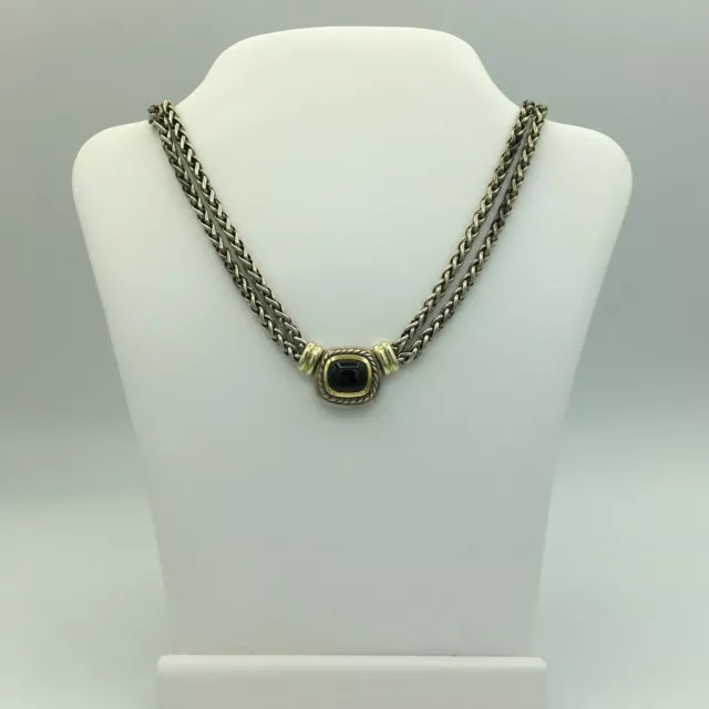 David Yurman 14K Yellow Gold Sterling Silver & Onyx Necklace on 16 Inch Chain