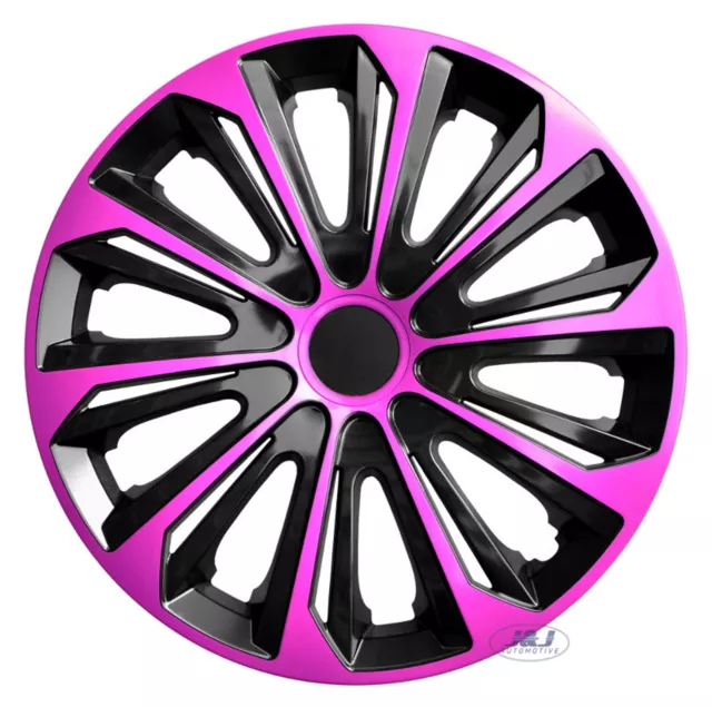 4 pcs SET 15" WHEEL TRIMS COVERS PINK - BLACK HUB CAPS 15 INCH STRONG