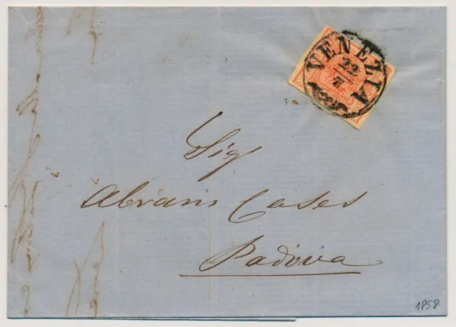 LOMBARDEI-VENETIEN 1858 15C, MP, Type III. Brief (Inhalt) VENEZIA nach PADOVA