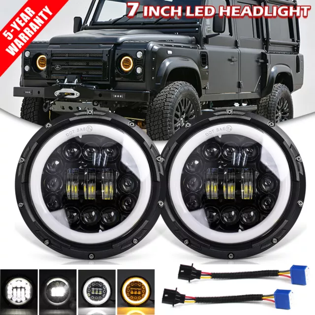 PAIR LED BLACK Headlights E MARKED 7" H4 for Land Rover Defender 90 110 MOT