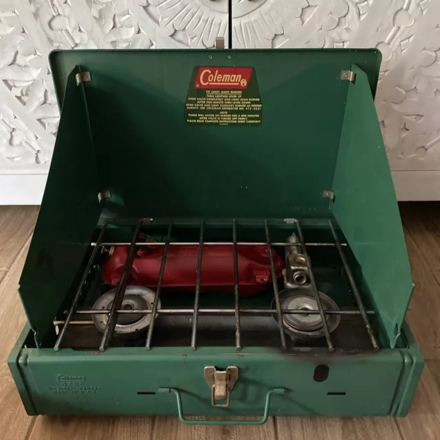 VINTAGE COLEMAN CAMP Stove Model 425E Two Burner 1979 USA works 99.99