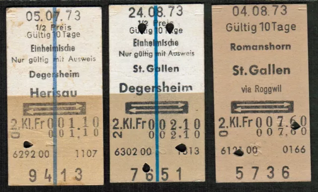 Edmondsonsche Fahrkarten Schweiz 3 Stück A 1973