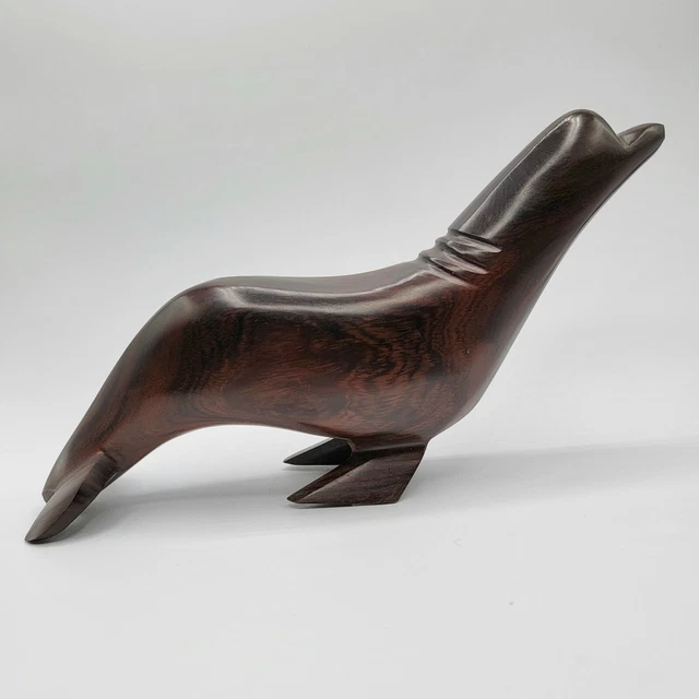 Vintage Ironwood Seal  Carved Sculpture Figurine Dark Brown Wood Grain