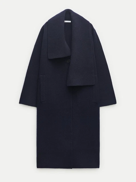 ZARA 100 WOOL Coat With Asymmetric Lapel Collar Navy Blue Fw24 S L Ref.2893 109 83.99 PicClick UK