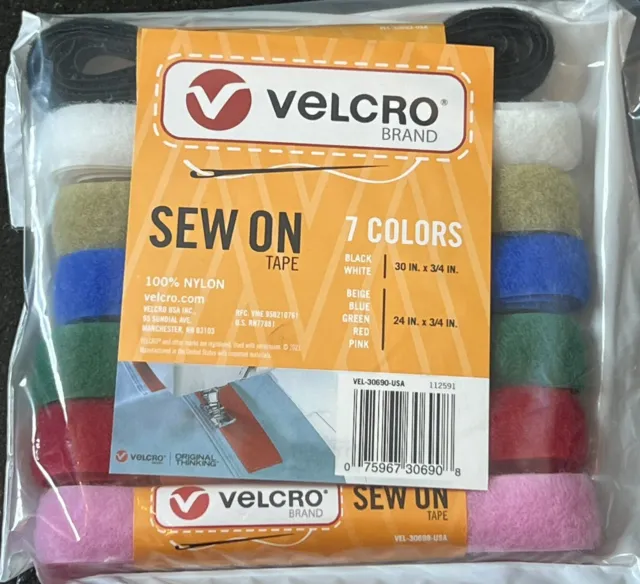 VELCRO Brand Sew on Tape 15ft x 3/4 in  7 Colors for Fabrics Hook And Loop