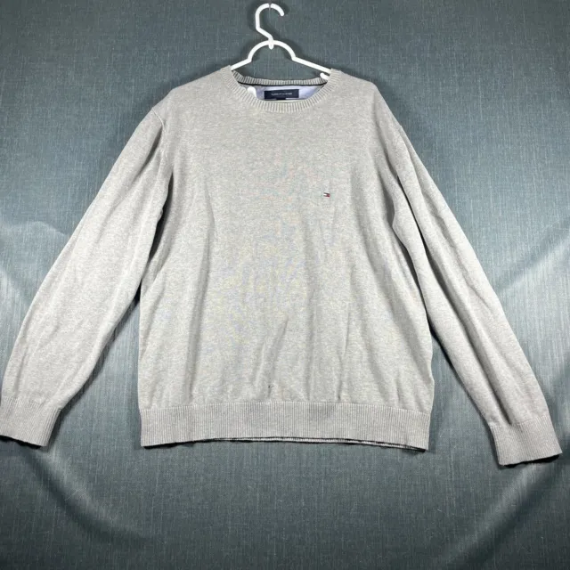 Tommy Hilfiger Mens Sweater Gray Long Sleeve Pullover Size XL Cotton