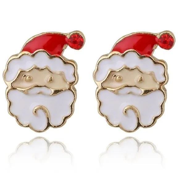 Mini Santa Claus Christmas Red Gold Small Stud Earrings Winter Gift Girl Gold