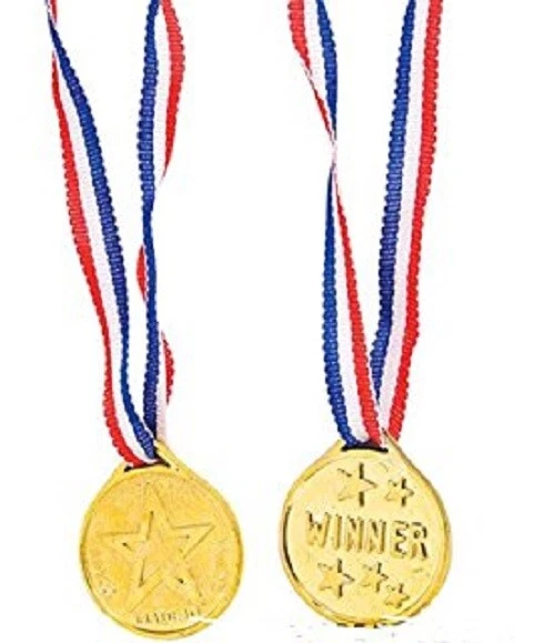 Kids Children Gold Plastic Winners Medals Sports Day Party Bag Prize Awards Toys