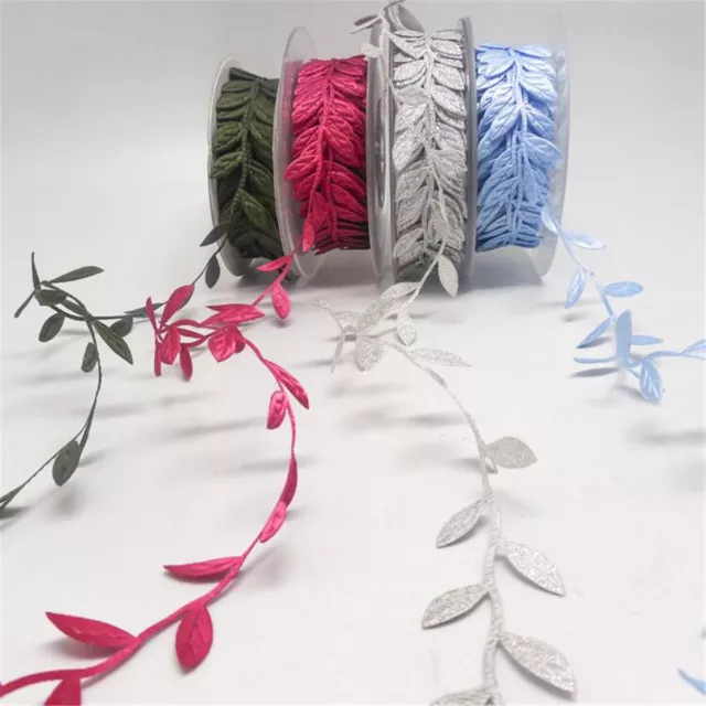 2/5/10Yards Satin Leaf Leaves Vine Garland Sewing Ribbon Lace Trim DIY Craft