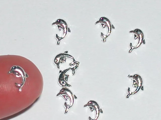 5pc Miniature dollhouse super tiny little silver plated nail Dolphin charm 5mm