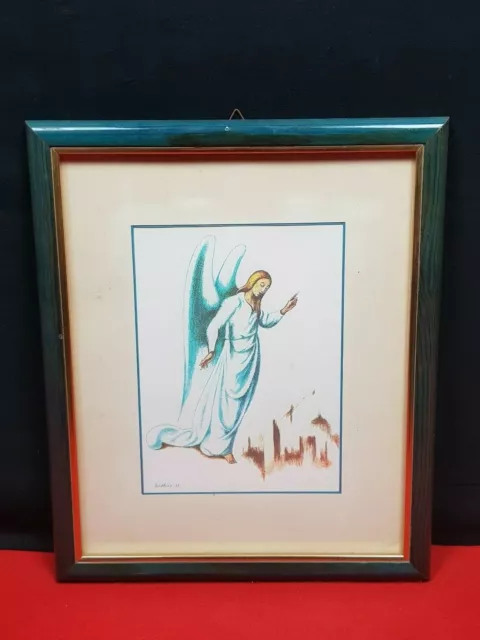 Quadro Immagine Sacra Arte Gesù Angelo incorniciato Opera Firmata con cornice