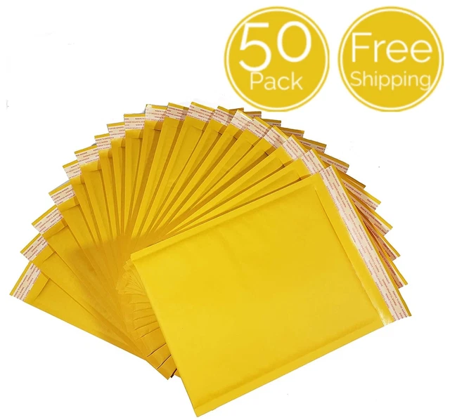 50 Pack 4 ½ x 8 Inches Size Yellow Kraft Paper Bubble Padded Mailer Envelopes