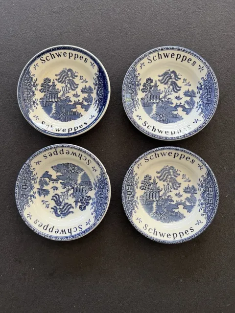 Set Of 4 Vintage Enoch Wedgwood Tunstall Blue Willow Schweppes Tip Bowl 4 3/4"