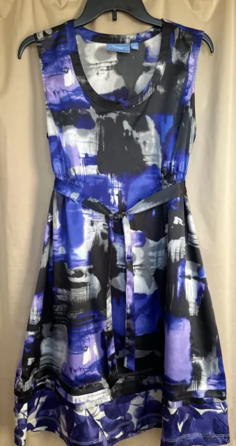 Simply Vera Vera Wang Size 14 Women’s  Blue Black Purple Waist Tie Casual Dress