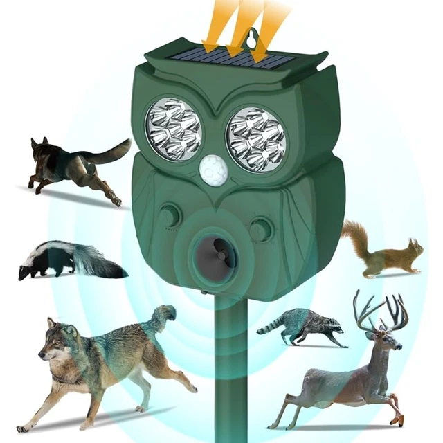 UPGRADED SOLAR ULTRASONIC Animal Repellent Dog Cat Skunk Deer Raccoon