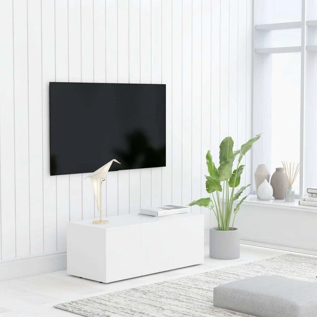 Mobile TV Portatile Gecheer – 120x30x30 Cm, Legno Multistrato Bianco, 2 Ante A Discesa, Carico Max 60 Kg, Per Soggiorno