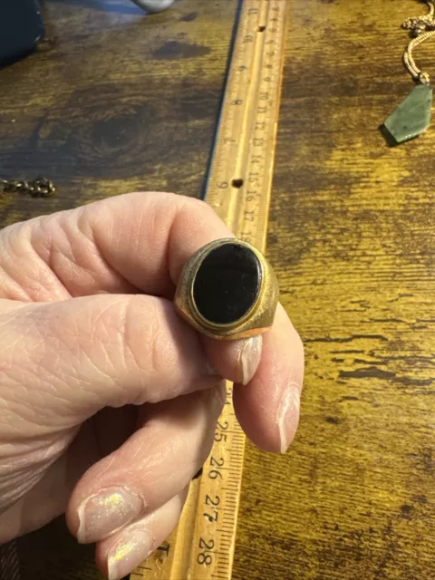 Antique Vintage Gold Filled Gorgeous Men’s Onyx Ring Size 7.25 Rare