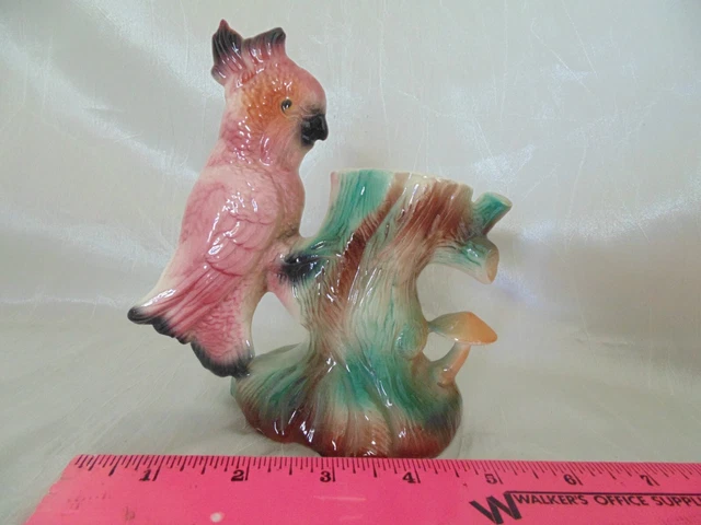 Vtg MCM Cockatoo Cockatiel Bird Planter Vase Mushrooms Maddux California Pottery