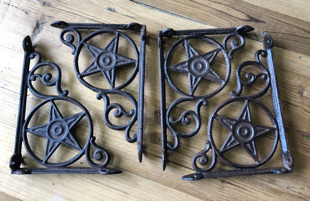 4 Cast Iron Star Brackets Garden Braces Shelf Bracket RUSTIC Corbels Mantle