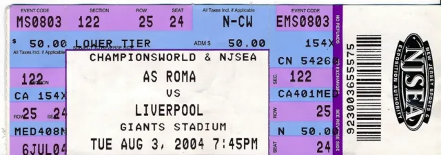 TICKET: Liverpool v Roma (Friendly in New York) 2004/2005