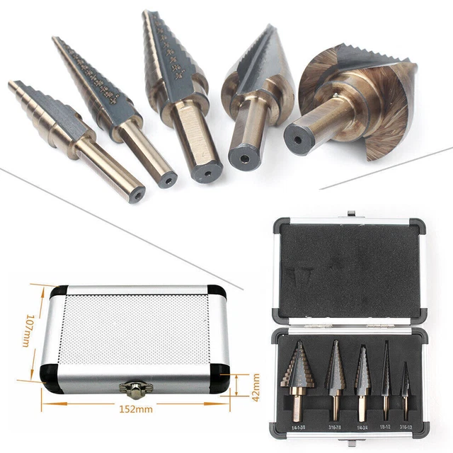 5Pcs HSS Cobalt Multiple Hole 50 Sizes Step Drill Bit High Speed Steel Tool Set