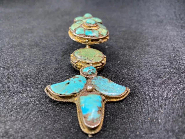 Large 19th Century Turquoise Earring Very Early Tibetan Jewellery Museum Quality