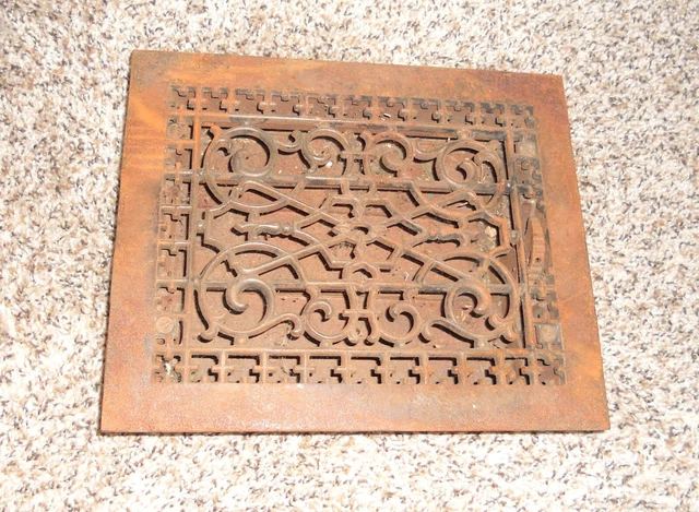 Ornate Antique Victorian Era Cast Iron Floor Wall Register Grate Unit