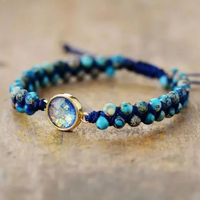 Pulsera trenzada con charm de ópalo de jaspe azul