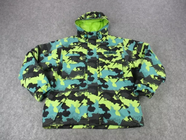 Burton Jacket Boys Medium Blue Green Neon Skull Print Camo Snowboarding Ski Coat