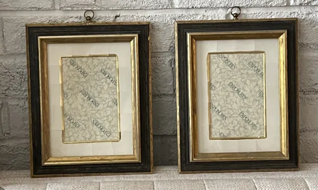 TWO MATCHING Genuine Hardwood Gray & Gold Gilt Picture Frame For 4X6" Photo/Art