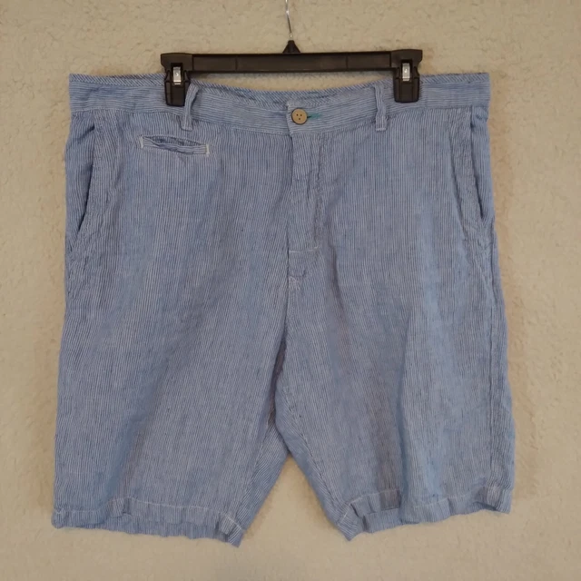 Tommy Bahama Shorts Mens 38x10 Blue Striped Linen Seersucker Relax Comfort