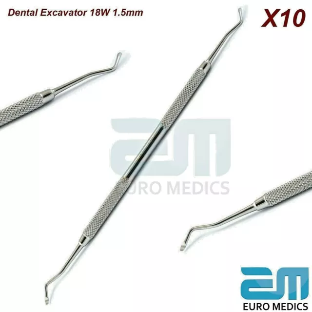 Dental Excavator 18W Restorative Double Ended Spoon 1.5mm Lab Instruments X10 CE