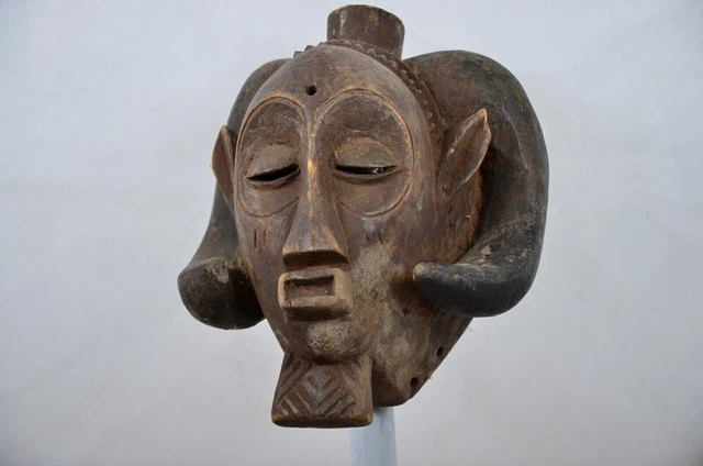 African Tribal Art, Luba Horned Helmet mask from democratic republic of Congo.