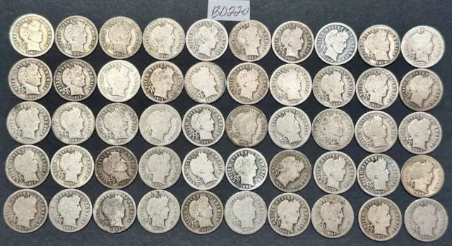 Barber Silver Dimes Lot of 50 Silver Barber Dimes FULL DATES 1899-1916 | #BD220