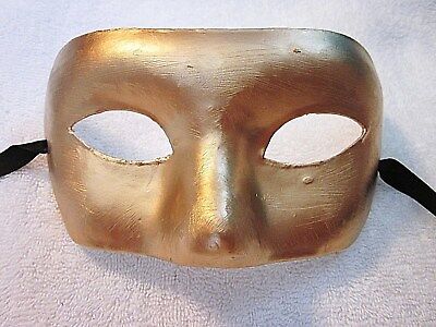"Solid Metallic Gold" Hand-Painted Paper Mache Venetian Style Mardi Gras Mask